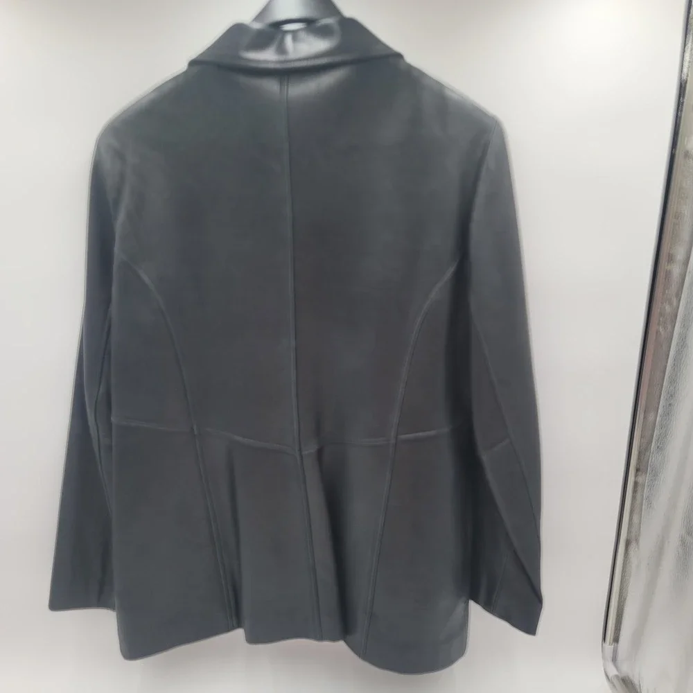 Kenneth Cole Reaction Mens Black Leather Full Zip Jacket XL Point Collar Lined